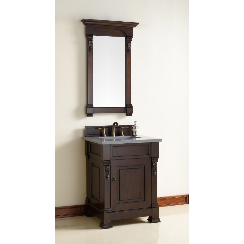 "Brookfield 26"" Burnished Mahogany Single Vanity with Shadow Gray Quartz Top"