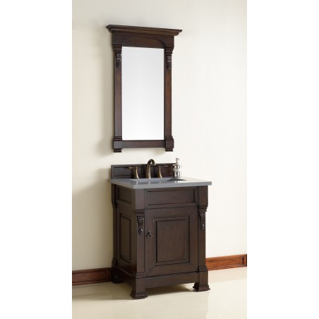 "Brookfield 26"" Burnished Mahogany Single Vanity with Shadow Gray Quartz Top"