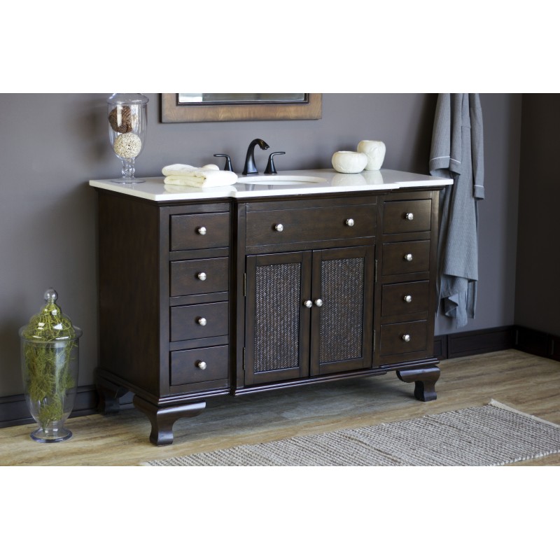 "Mason 53"" Single Marble Top Vanity Dark Cherry"