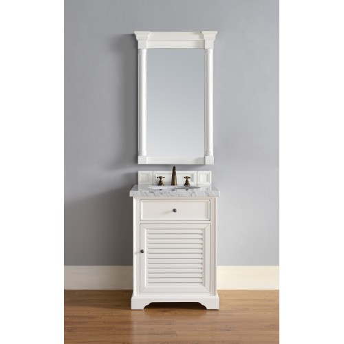 "Savannah 26"" Cottage White Single Vanity with Absolute Black Rustic Stone Top"