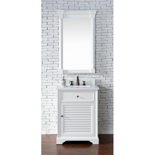 "Savannah 26"" Cottage White Single Vanity with Absolute Black Rustic Stone Top"