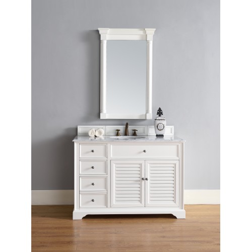 "Savannah 48"" Cottage White Single Vanity with Absolute Black Polished Stone Top"