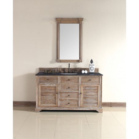 "Savannah 60"" Driftwood Single Vanity with Absolute Black Polished Stone Top"