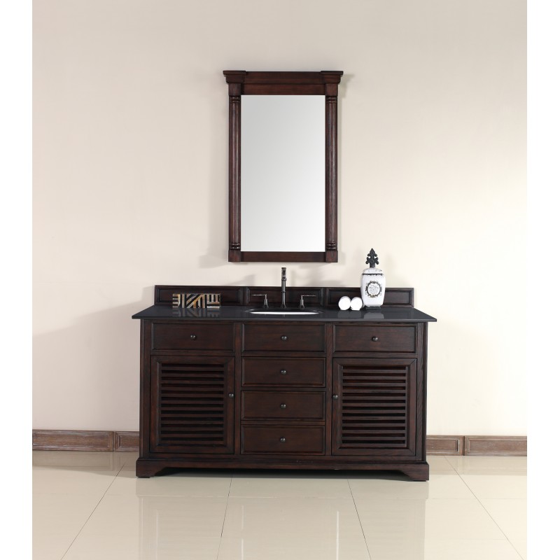 "Savannah 60"" Sable Single Vanity with Absolute Black Polished Stone Top"