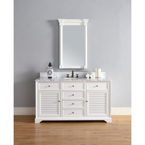 "Savannah 60"" Cottage White Single Vanity with Absolute Black Polished Stone Top"