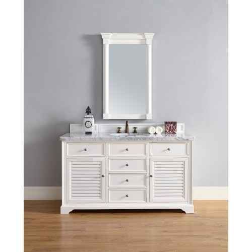 "Savannah 60"" Cottage White Single Vanity with Absolute Black Rustic Stone Top"