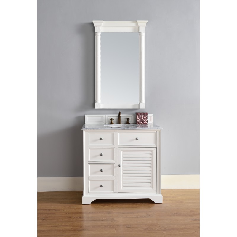 "Savannah 36"" Cottage White Single Vanity with Absolute Black Polished Stone Top"