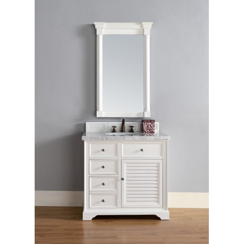 "Savannah 36"" Cottage White Single Vanity with Absolute Black Rustic Stone Top"