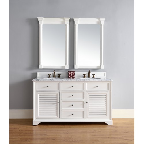 "Savannah 60"" Cottage White Double Vanity with Absolute Black Polished Stone Top"