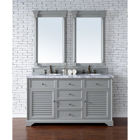 "Savannah 60"" Urban Gray Double Vanity with Absolute Black Rustic Stone Top"