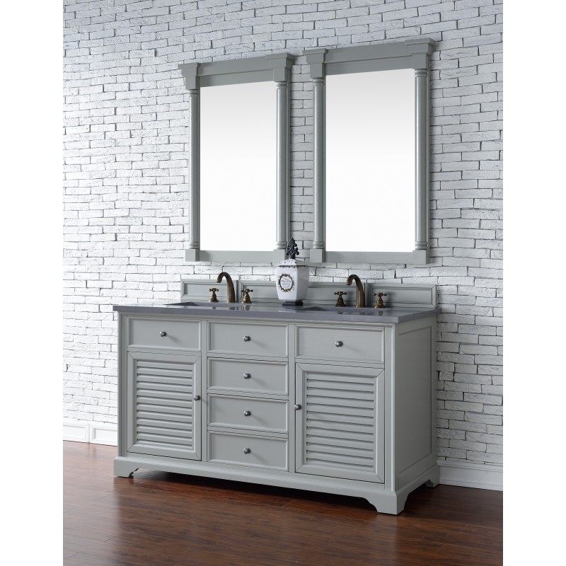 "Savannah 60"" Urban Gray Double Vanity with Shadow Gray Quartz Top"