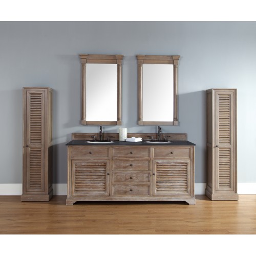 "Savannah 72"" Driftwood Double Vanity with Absolute Black Polished Stone Top"