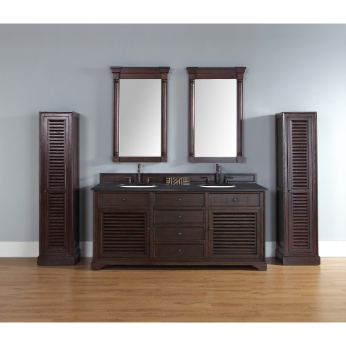 "Savannah 72"" Sable Double Vanity with Absolute Black Polished Stone Top"