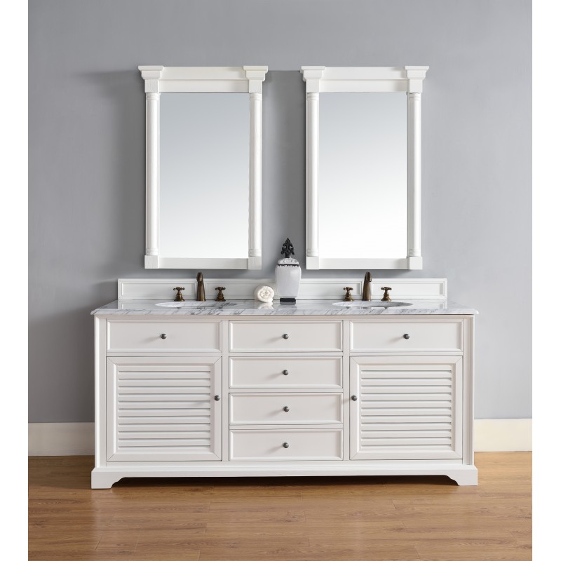 "Savannah 72"" Cottage White Double Vanity with Absolute Black Polished Stone Top"