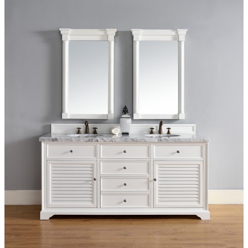 "Savannah 72"" Cottage White Double Vanity with Absolute Black Polished Stone Top"