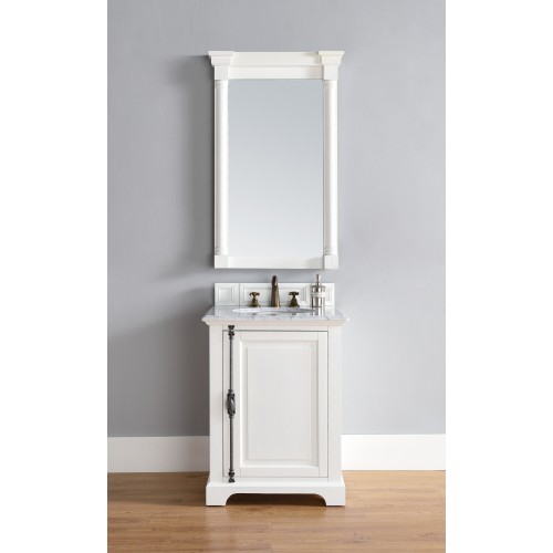 "Providence 26"" Cottage White Single Vanity with Absolute Black Polished Stone Top"
