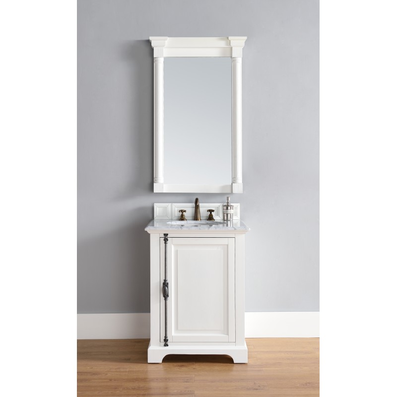 "Providence 26"" Cottage White Single Vanity with Absolute Black Polished Stone Top"