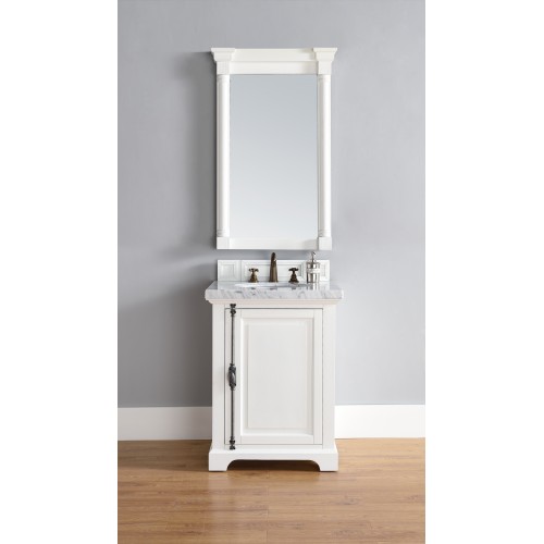 "Providence 26"" Cottage White Single Vanity with Absolute Black Rustic Stone Top"