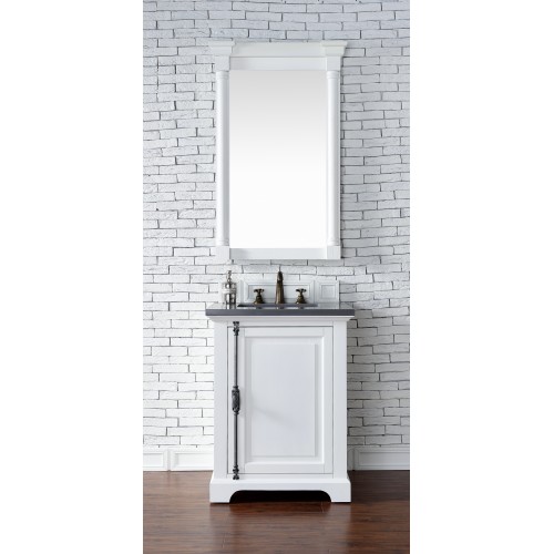 "Providence 26"" Cottage White Single Vanity with Shadow Gray Quartz Top"