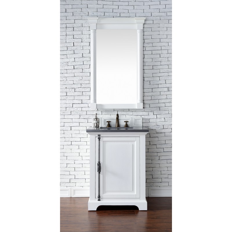 "Providence 26"" Cottage White Single Vanity with Shadow Gray Quartz Top"