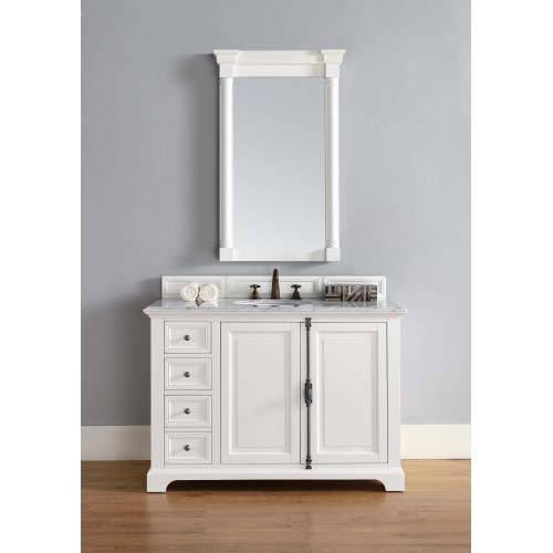 "Providence 48"" Cottage White Single Vanity with Absolute Black Polished Stone Top"
