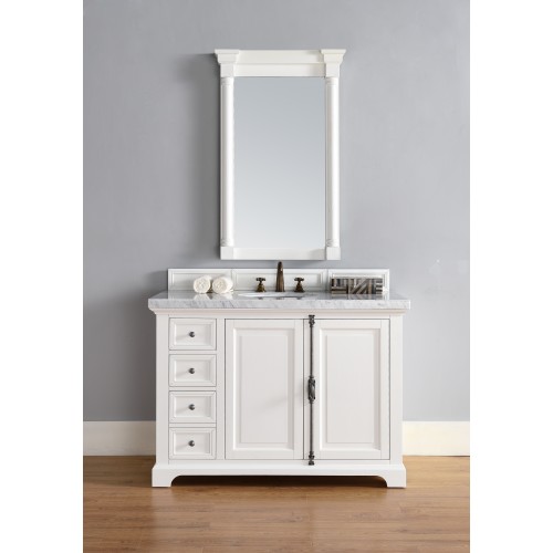 "Providence 48"" Cottage White Single Vanity with Absolute Black Rustic Stone Top"