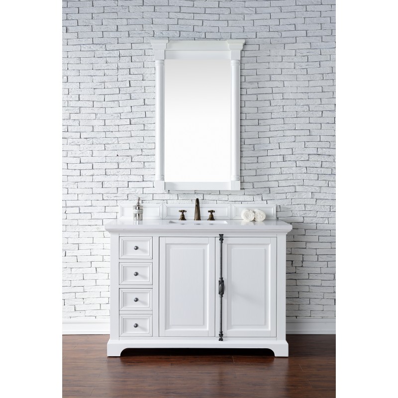 "Providence 48"" Cottage White Single Vanity with Snow White Quartz Top"