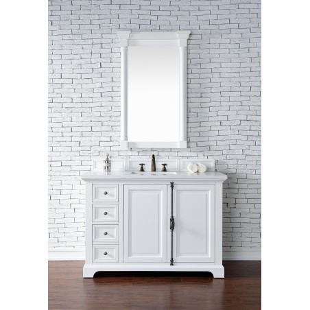 "Providence 48"" Cottage White Single Vanity with Snow White Quartz Top"