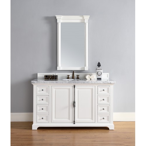 "Providence 60"" Cottage White Single Vanity with Absolute Black Rustic Stone Top"