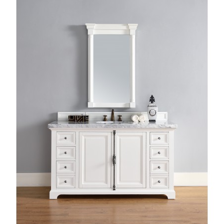 "Providence 60"" Cottage White Single Vanity with Absolute Black Rustic Stone Top"