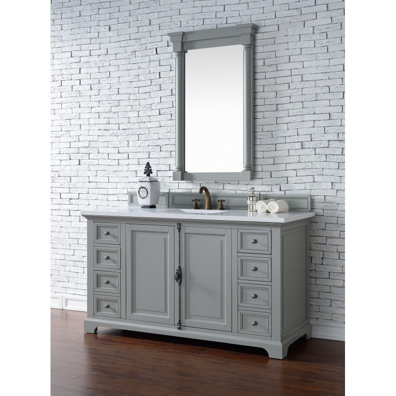 "Providence 60"" Urban Gray Single Vanity with Snow White Quartz Top"