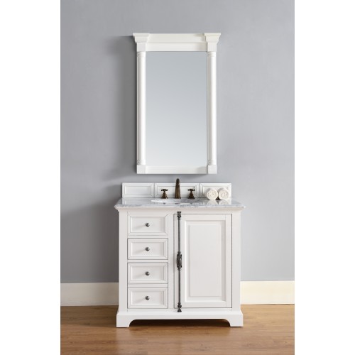 "Providence 36"" Cottage White Single Vanity with Absolute Black Polished Stone Top"