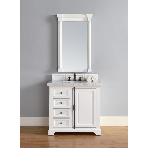 "Providence 36"" Cottage White Single Vanity with Absolute Black Rustic Stone Top"
