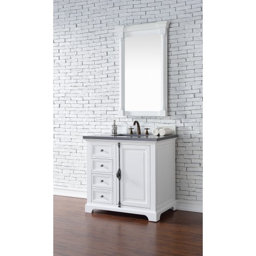 "Providence 36"" Cottage White Single Vanity with Shadow Gray Quartz Top"