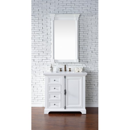 "Providence 36"" Cottage White Single Vanity with Snow White Quartz Top"