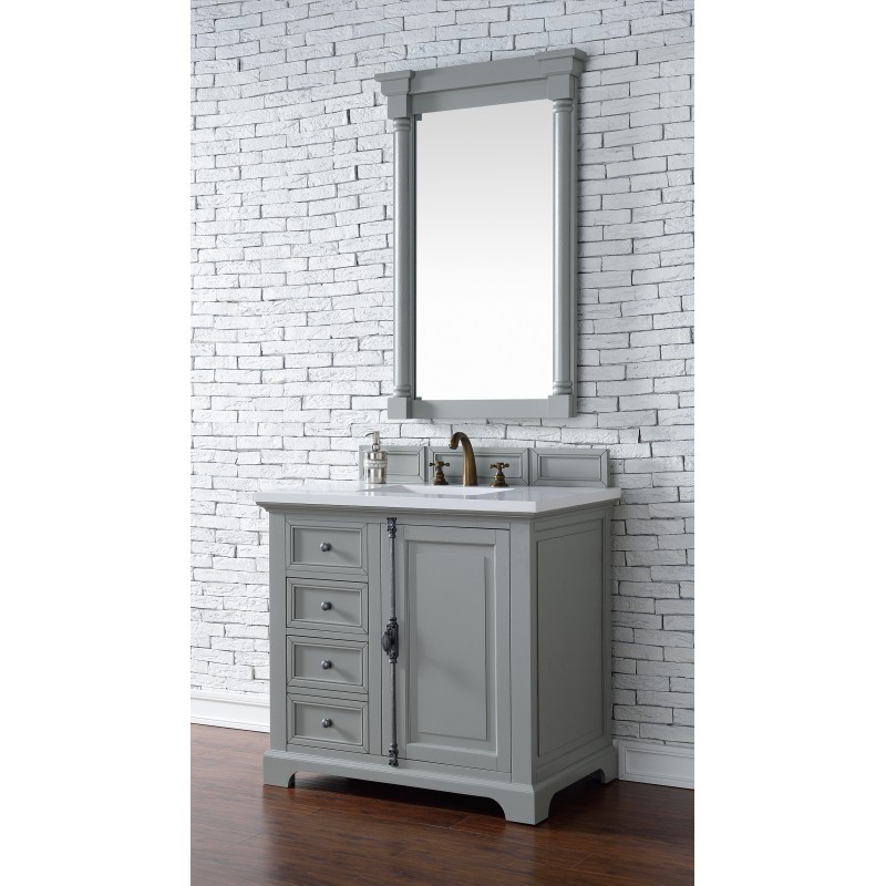 "Providence 36"" Urban Gray Single Vanity with Snow White Quartz Top"