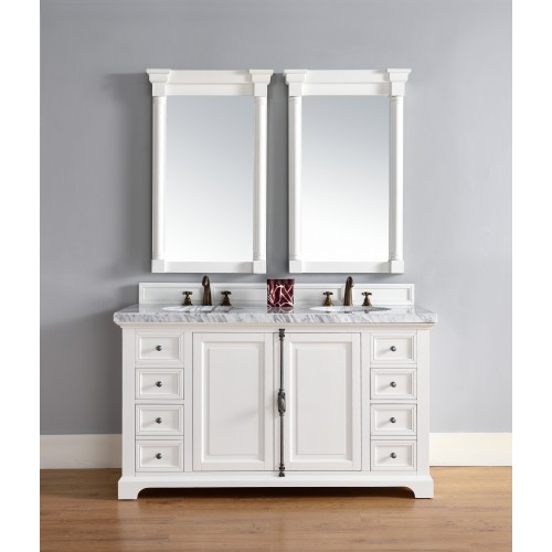 "Providence 60"" Cottage White Double Vanity with Absolute Black Rustic Stone Top"