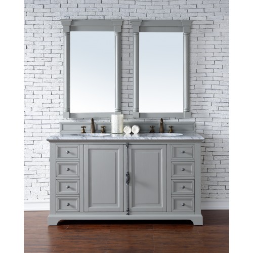 "Providence 60"" Urban Gray Double Vanity with Absolute Black Rustic Stone Top"