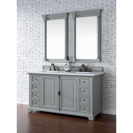 "Providence 60"" Urban Gray Double Vanity with Snow White Quartz Top"