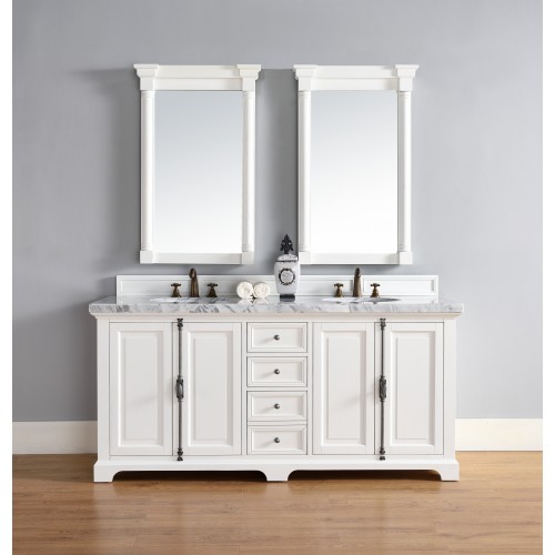 "Providence 72"" Cottage White Double Vanity with Absolute Black Polished Stone Top"