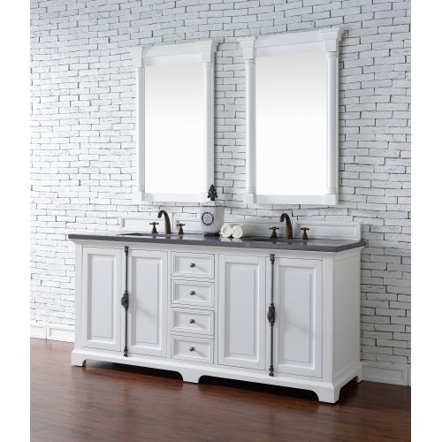 "Providence 72"" Cottage White Double Vanity with Shadow Gray Quartz Top"