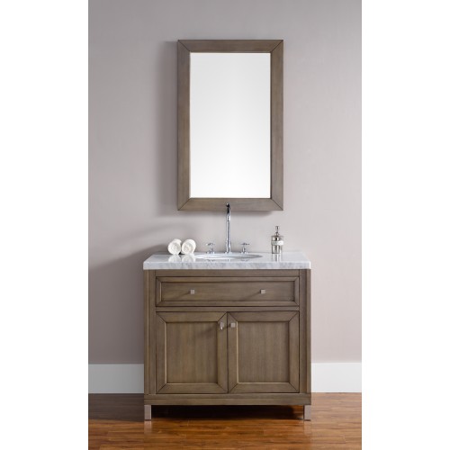 "Chicago 36"" White Washed Walnut Single Vanity with Black Rustic Stone Top"