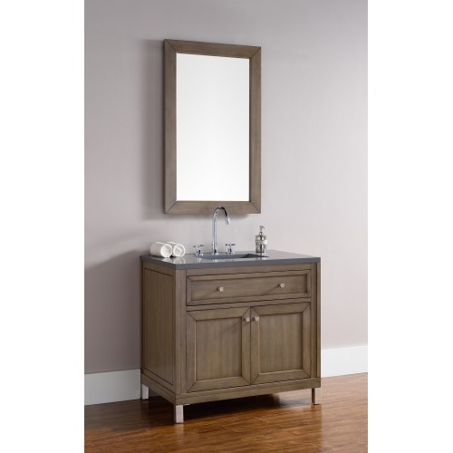 "Chicago 36"" White Washed Walnut Single Vanity with Shadow Gray Quartz Top"