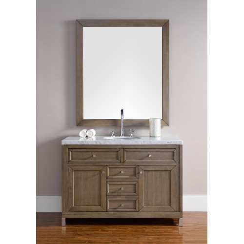 "Chicago 48"" White Washed Walnut Single Vanity with Absolute Black Polished Stone Top"