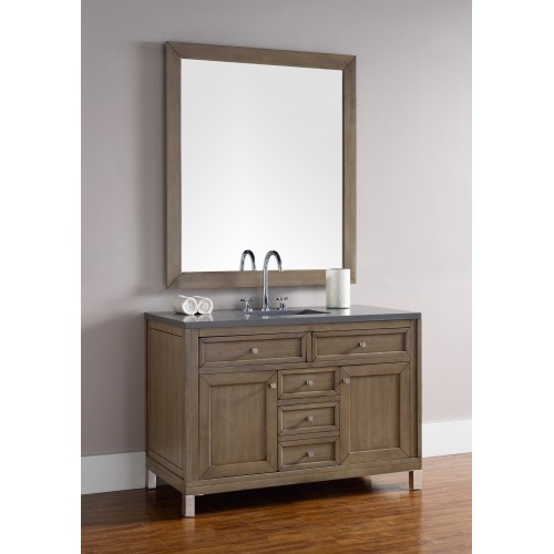 "Chicago 48"" White Washed Walnut Single Vanity with Shadow Gray Quartz Top"