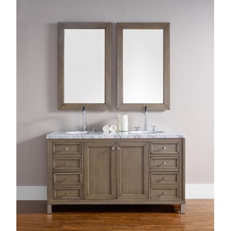 "Chicago 60"" White Washed Walnut Double Vanity with Black Rustic Stone Top"