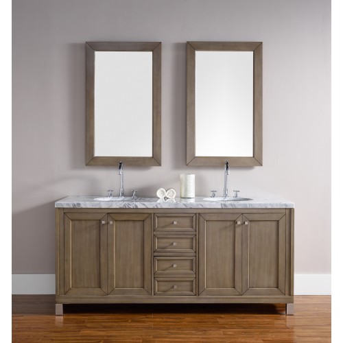 "Chicago 72"" White Washed Walnut Double Vanity with Absolute Black Polished Stone Top"