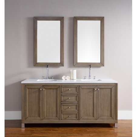 "Chicago 72"" White Washed Walnut Double Vanity with Snow White Quartz Top"