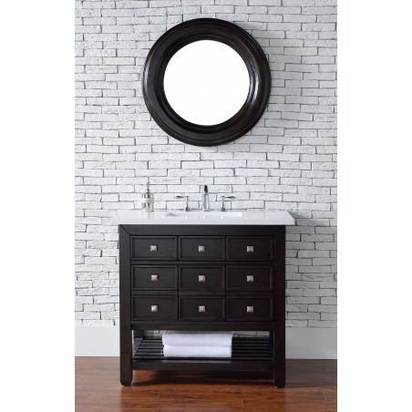 "Vancouver 36"" Cerused Espresso Oak Single Vanity with Snow White Quartz Top"