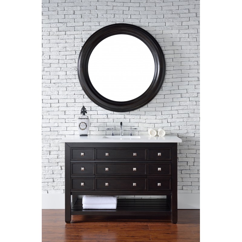 "Vancouver 48"" Cerused Espresso Oak Single Vanity with Snow White Quartz Top"